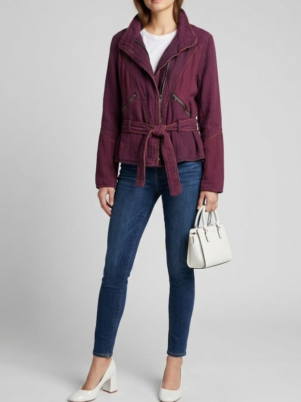 FREE PEOPLE NWOT Belted Wine Purple Jacket Coat – Medium